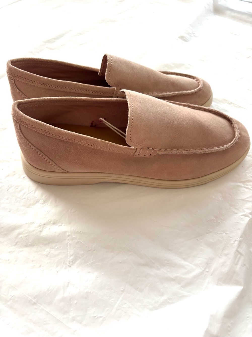 NWT Zara Sandy Tan Low Heel Split Leather Loafers SZ 7.5 EU 38